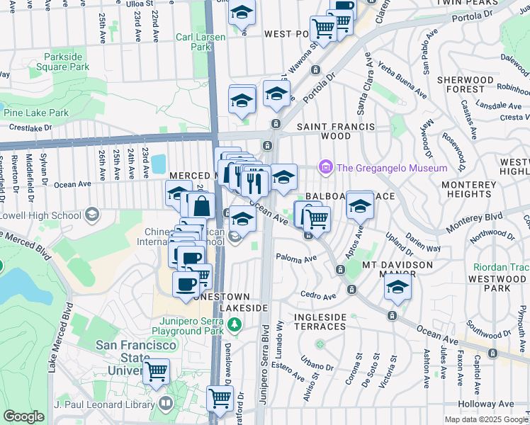 map of restaurants, bars, coffee shops, grocery stores, and more near in San Francisco