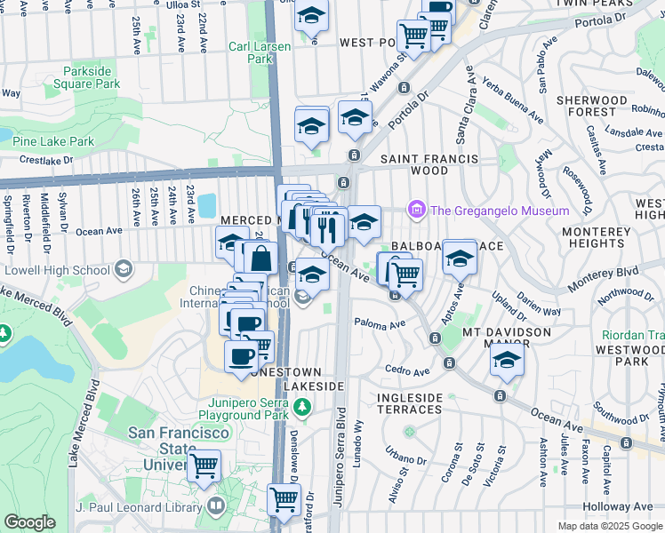 map of restaurants, bars, coffee shops, grocery stores, and more near in San Francisco