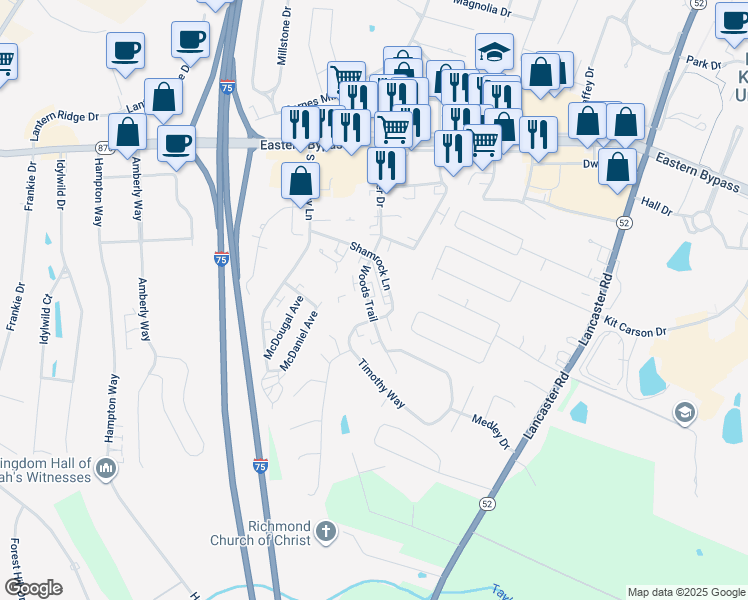 map of restaurants, bars, coffee shops, grocery stores, and more near 211 Shamrock Lane in Richmond