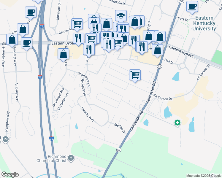 map of restaurants, bars, coffee shops, grocery stores, and more near 1032 Blackwell Court in Richmond