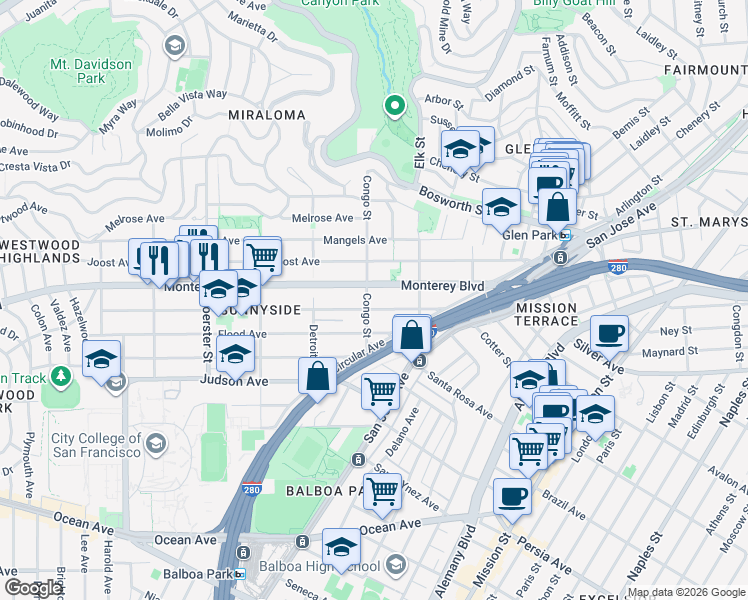 map of restaurants, bars, coffee shops, grocery stores, and more near in San Francisco