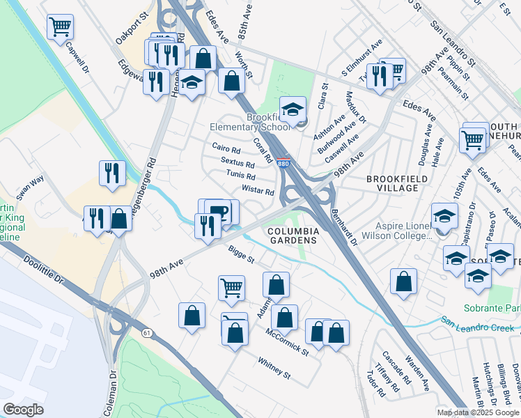 map of restaurants, bars, coffee shops, grocery stores, and more near 260 Gannon Rd in Oakland