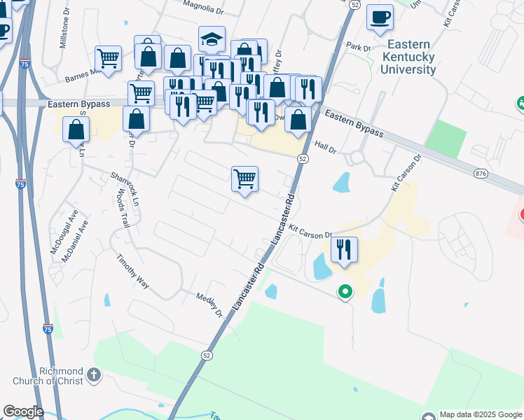 map of restaurants, bars, coffee shops, grocery stores, and more near 112 Bradbury Pointe Drive in Richmond