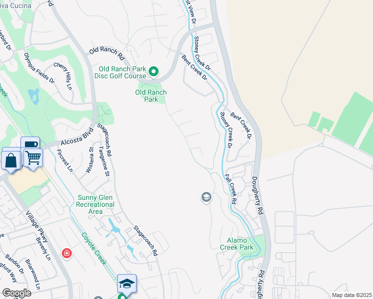 map of restaurants, bars, coffee shops, grocery stores, and more near 1140 Vista Monte Drive in San Ramon