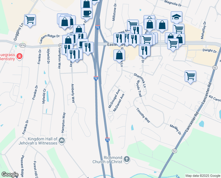 map of restaurants, bars, coffee shops, grocery stores, and more near 175 South Killarney Lane in Richmond