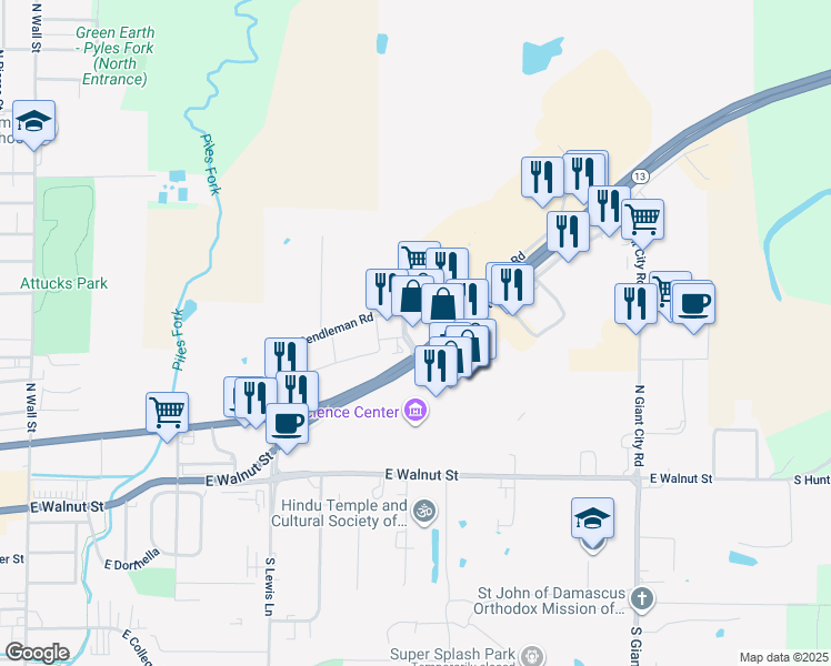 map of restaurants, bars, coffee shops, grocery stores, and more near 1230 East Main Street in Carbondale