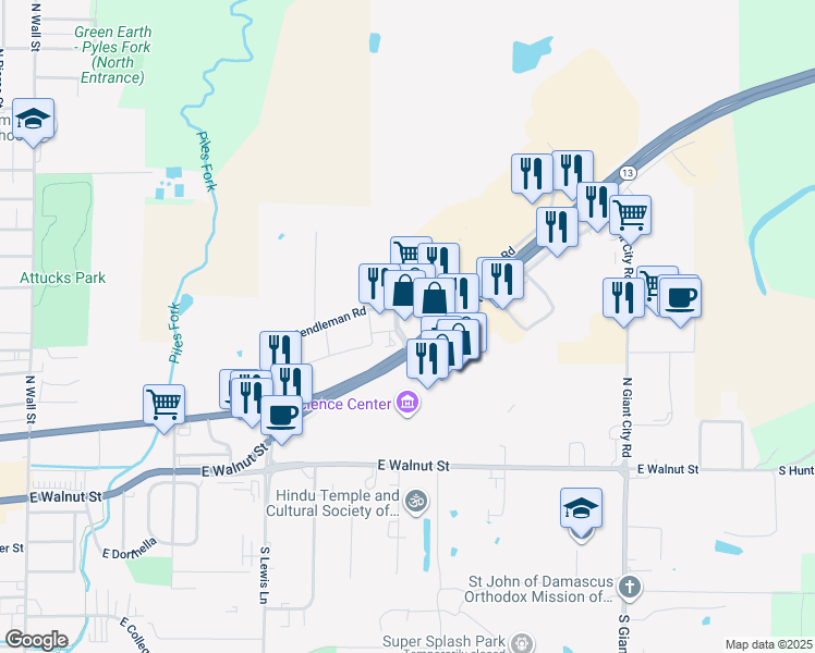 map of restaurants, bars, coffee shops, grocery stores, and more near 1230 East Main Street in Carbondale