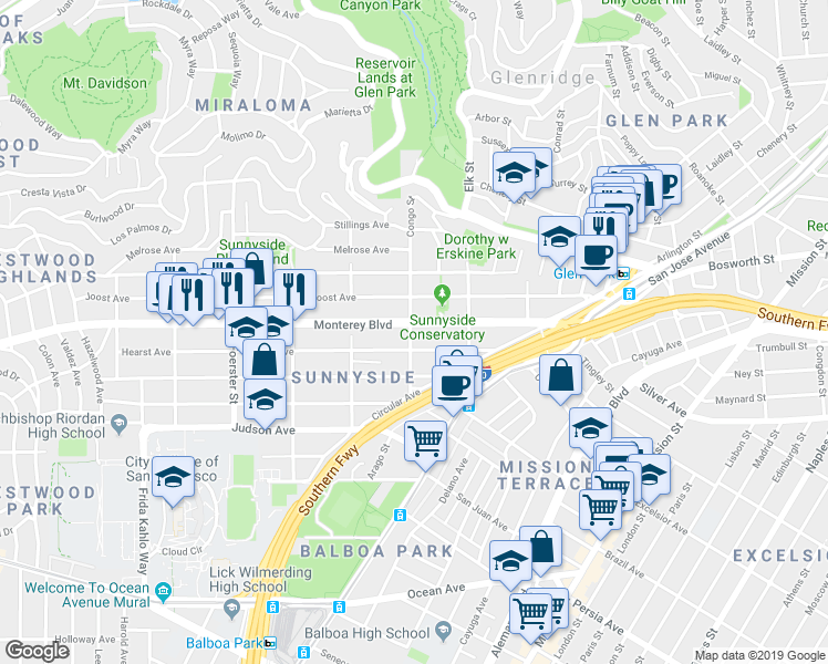 map of restaurants, bars, coffee shops, grocery stores, and more near in San Francisco