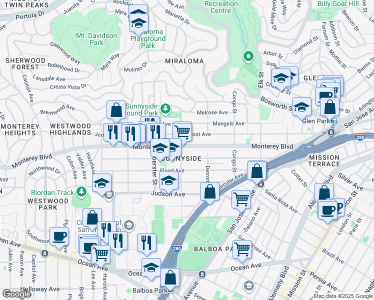 map of restaurants, bars, coffee shops, grocery stores, and more near in San Francisco