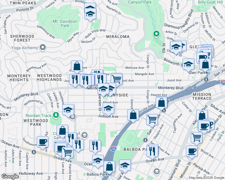 map of restaurants, bars, coffee shops, grocery stores, and more near in San Francisco