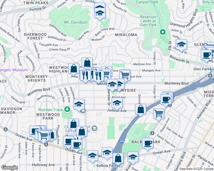 map of restaurants, bars, coffee shops, grocery stores, and more near in San Francisco