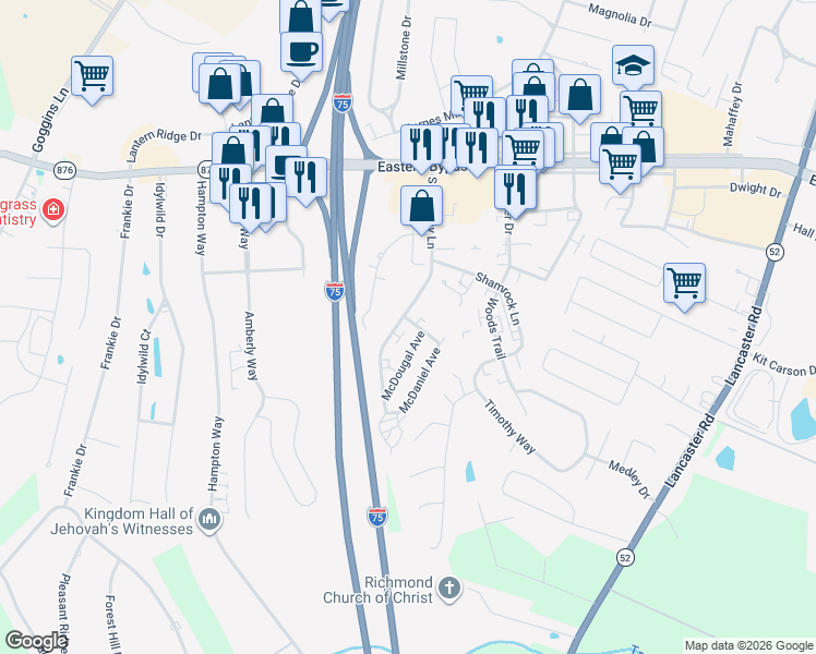 map of restaurants, bars, coffee shops, grocery stores, and more near 175 South Killarney Lane in Richmond