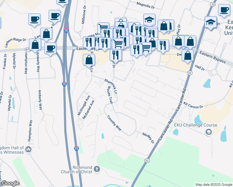 map of restaurants, bars, coffee shops, grocery stores, and more near 211 Shamrock Lane in Richmond