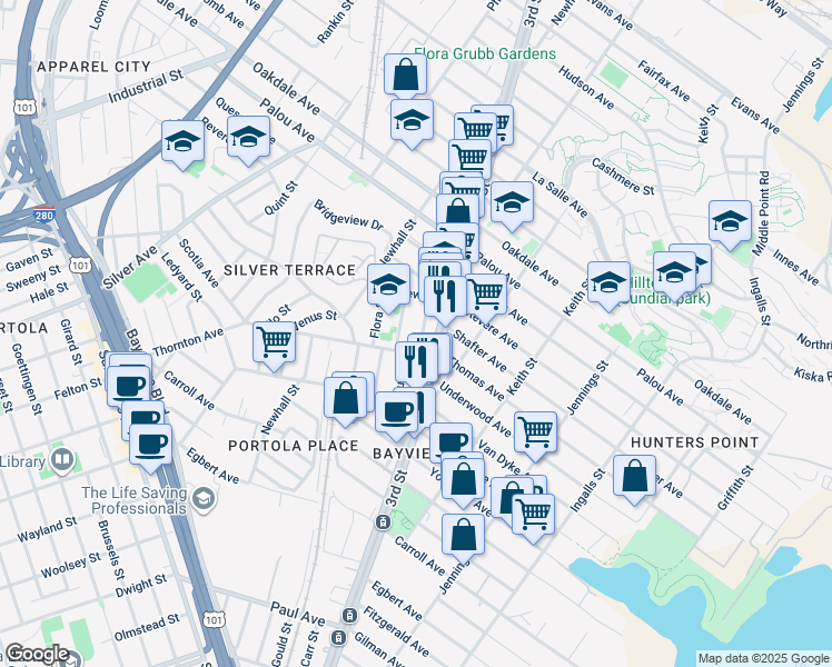 map of restaurants, bars, coffee shops, grocery stores, and more near in San Francisco