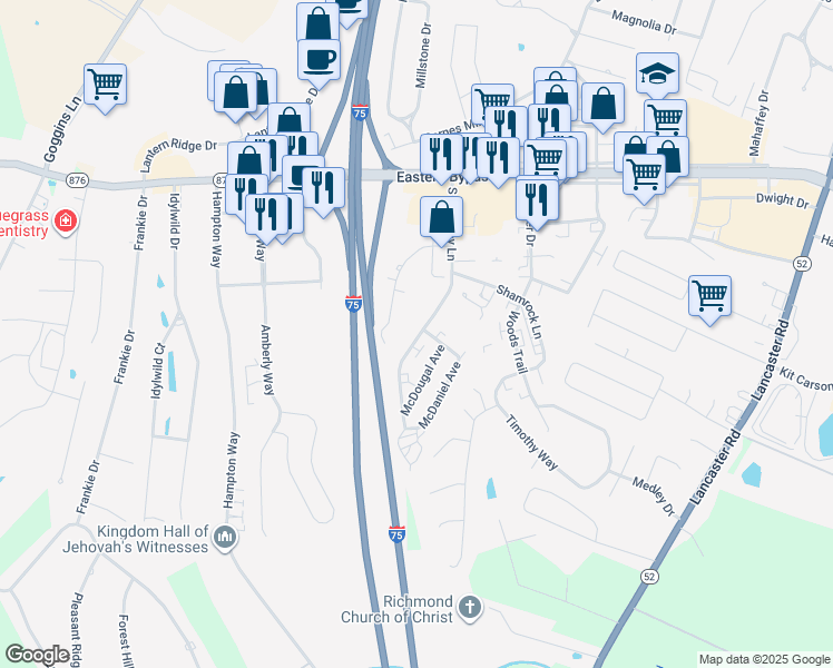 map of restaurants, bars, coffee shops, grocery stores, and more near 175 South Killarney Lane in Richmond