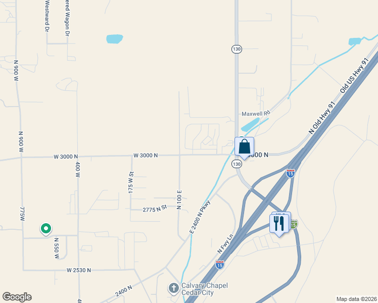 map of restaurants, bars, coffee shops, grocery stores, and more near 134 3025 North Street in Cedar City