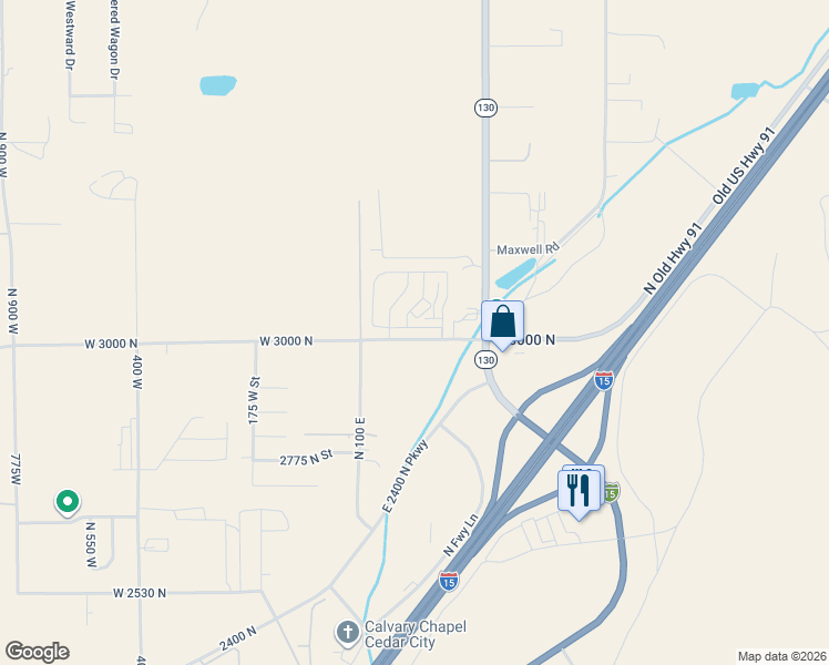 map of restaurants, bars, coffee shops, grocery stores, and more near 238 3025 North Street in Cedar City