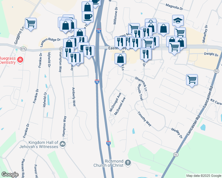 map of restaurants, bars, coffee shops, grocery stores, and more near 175 South Killarney Lane in Richmond