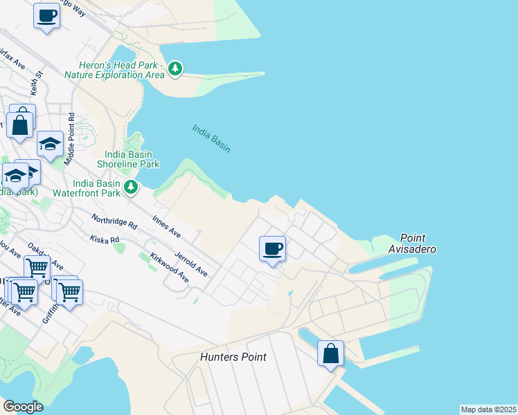 map of restaurants, bars, coffee shops, grocery stores, and more near 101 Donahue Street in San Francisco