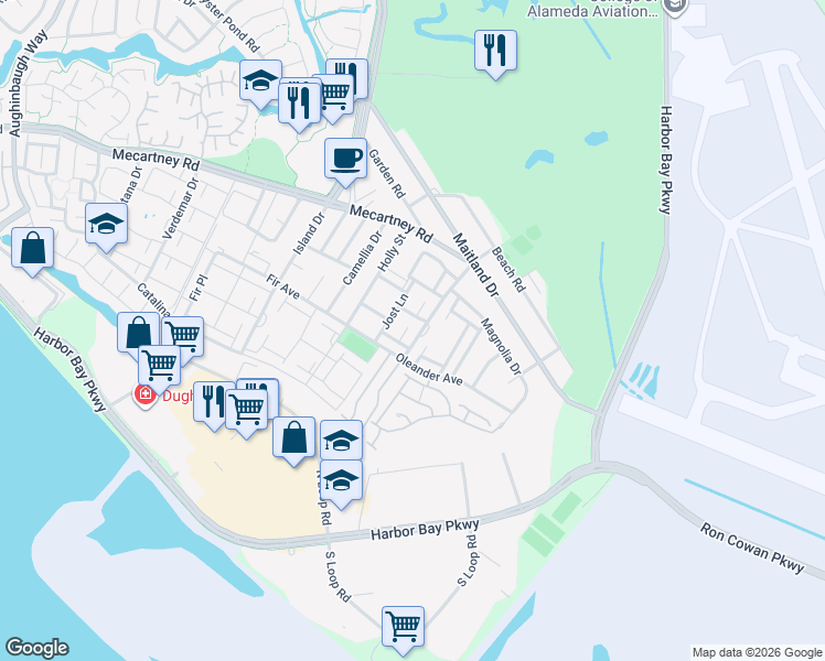 map of restaurants, bars, coffee shops, grocery stores, and more near 1083 Melrose Avenue in Alameda