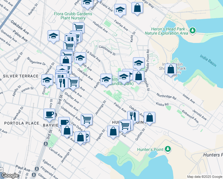 map of restaurants, bars, coffee shops, grocery stores, and more near 15 Commer Court in San Francisco