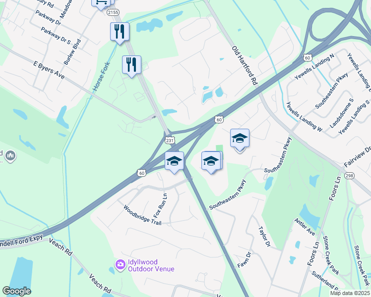 map of restaurants, bars, coffee shops, grocery stores, and more near Highway 60 in Owensboro