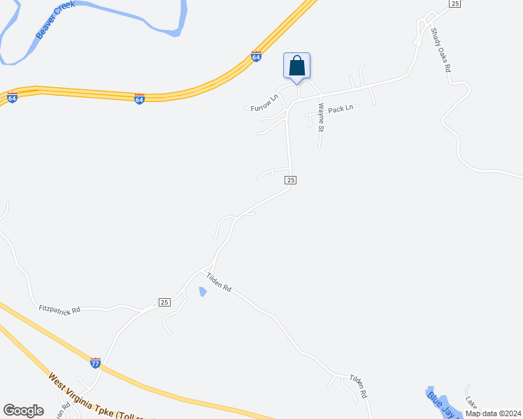 map of restaurants, bars, coffee shops, grocery stores, and more near 105 Sadler Lane in Beaver