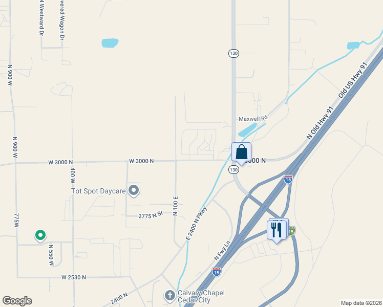 map of restaurants, bars, coffee shops, grocery stores, and more near 3044 125 East Street in Cedar City