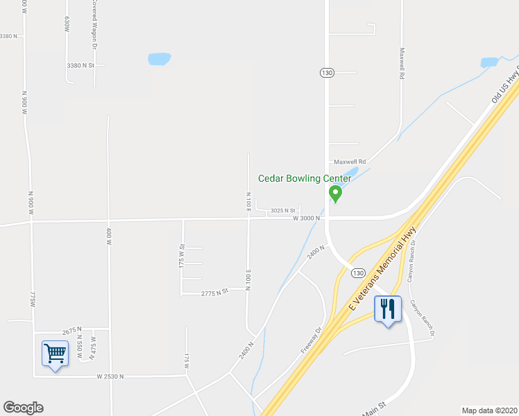 map of restaurants, bars, coffee shops, grocery stores, and more near 3030 125 East Street in Cedar City