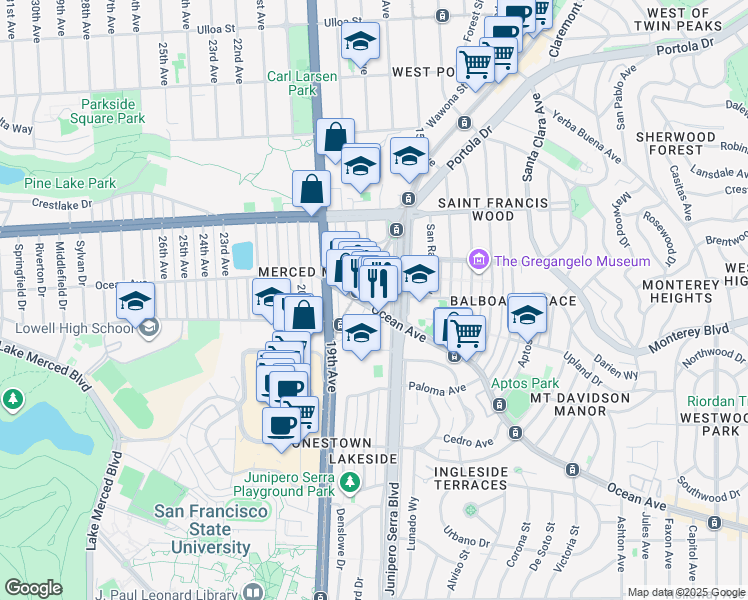 map of restaurants, bars, coffee shops, grocery stores, and more near in San Francisco