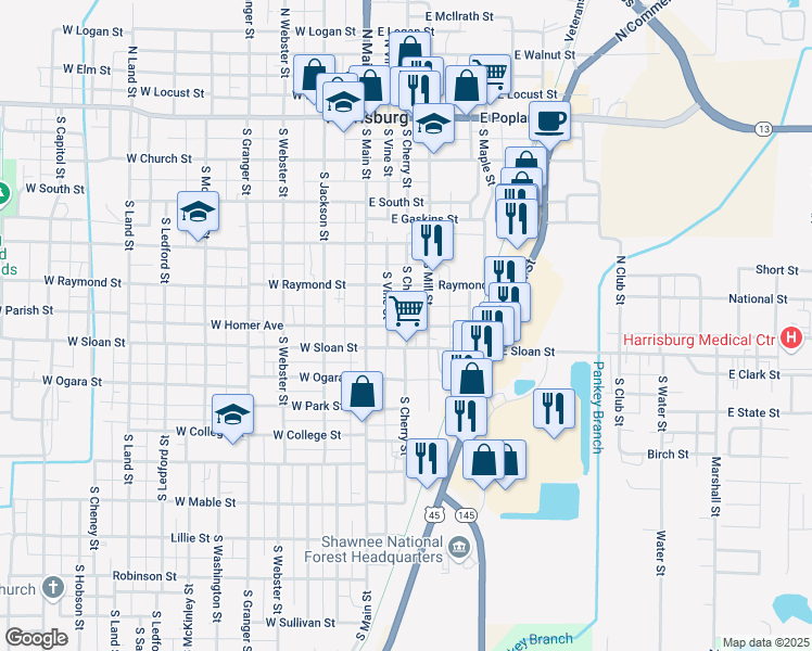 map of restaurants, bars, coffee shops, grocery stores, and more near 699 South Cherry Street in Harrisburg