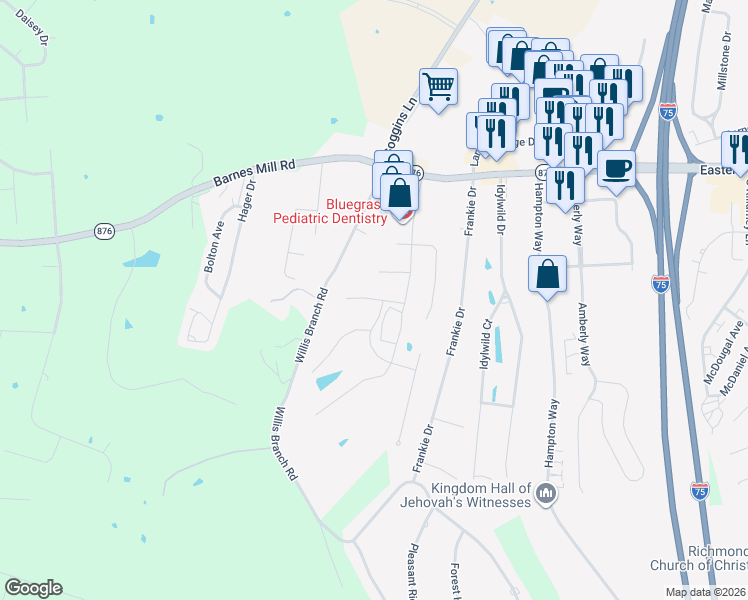 map of restaurants, bars, coffee shops, grocery stores, and more near 717 Glen Abbey Way in Richmond