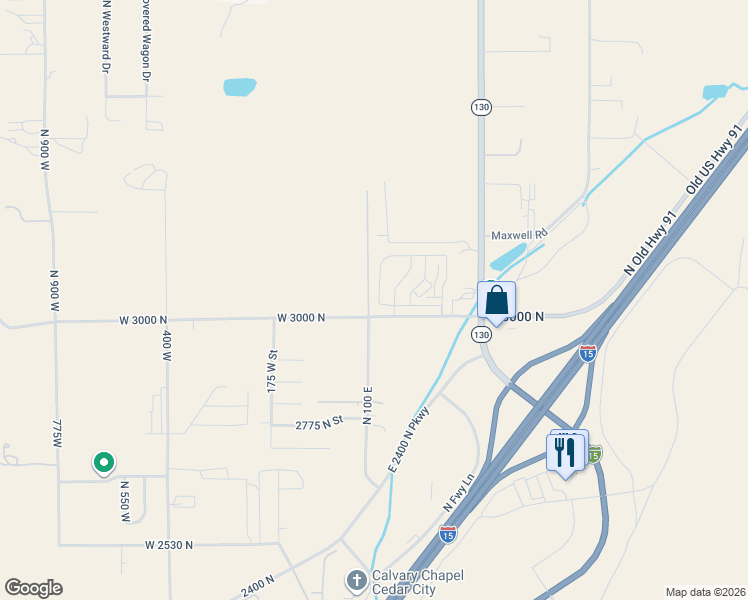 map of restaurants, bars, coffee shops, grocery stores, and more near 3031 North 125 East in Cedar City