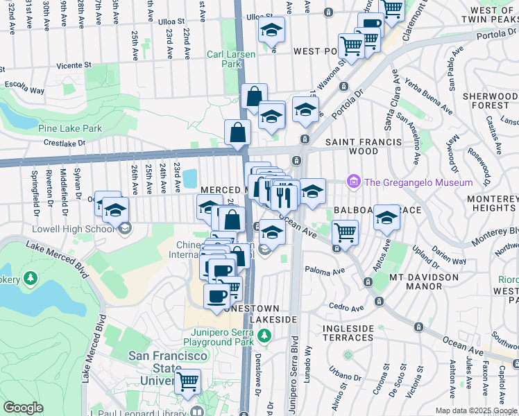 map of restaurants, bars, coffee shops, grocery stores, and more near in San Francisco