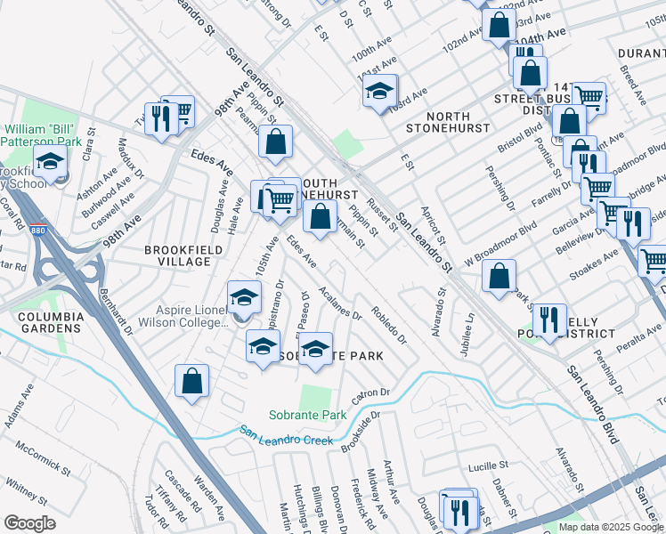map of restaurants, bars, coffee shops, grocery stores, and more near 730 Edes Avenue in Oakland
