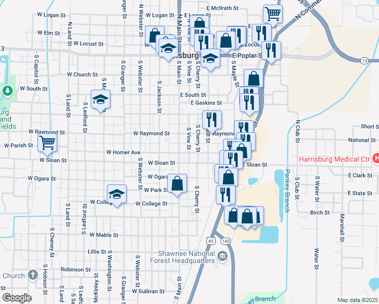 map of restaurants, bars, coffee shops, grocery stores, and more near 401-699 S Cherry St in Harrisburg