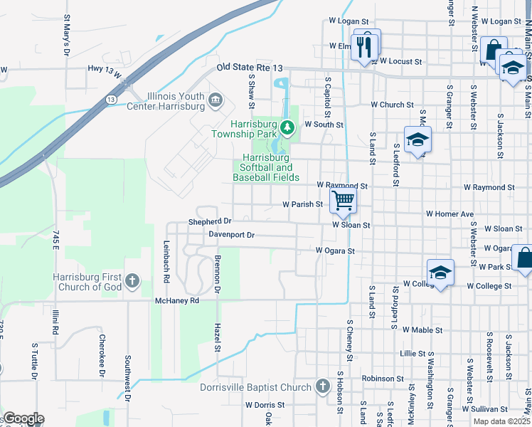 map of restaurants, bars, coffee shops, grocery stores, and more near 900 West Parish Street in Harrisburg