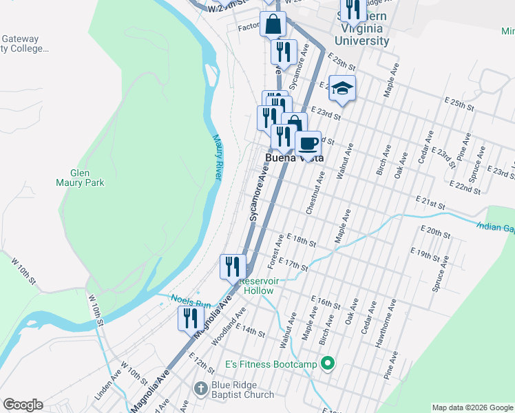 map of restaurants, bars, coffee shops, grocery stores, and more near 1900-1998 Sycamore Ave in Buena Vista