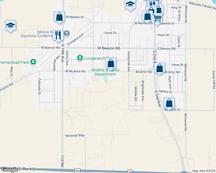map of restaurants, bars, coffee shops, grocery stores, and more near 705 McArtor Road in Dodge City