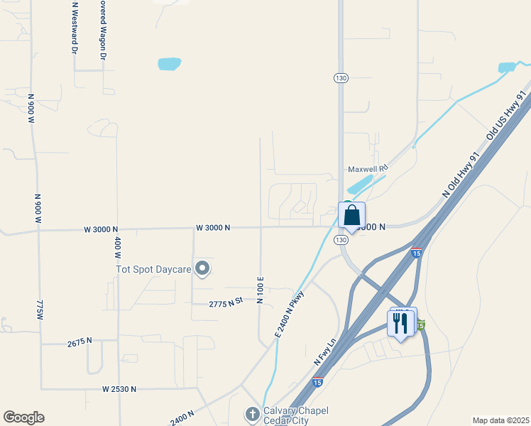 map of restaurants, bars, coffee shops, grocery stores, and more near 3044 125 East Street in Cedar City