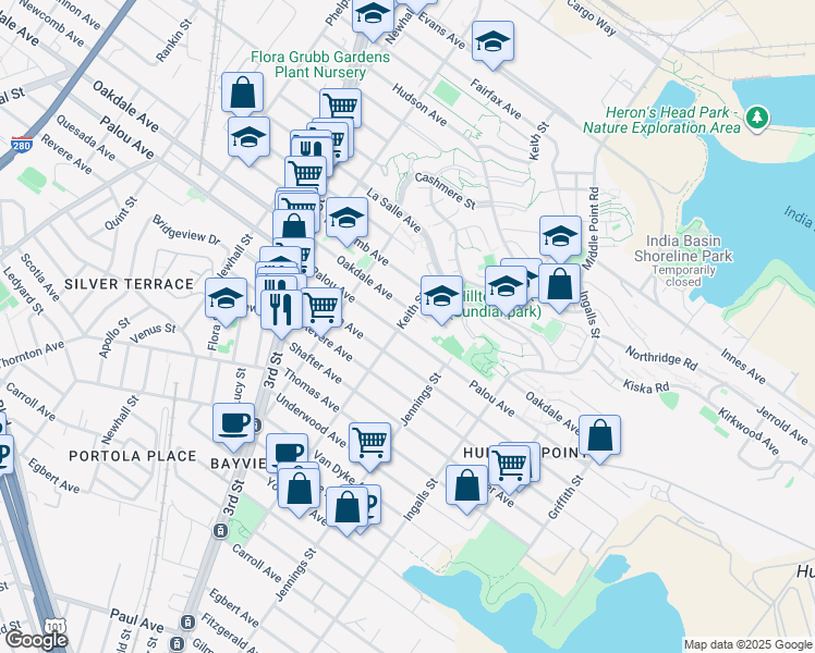 map of restaurants, bars, coffee shops, grocery stores, and more near in San Francisco