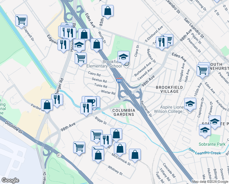 map of restaurants, bars, coffee shops, grocery stores, and more near 273 Tunis Road in Oakland