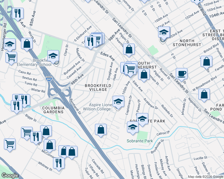map of restaurants, bars, coffee shops, grocery stores, and more near 415 Hale Avenue in Oakland