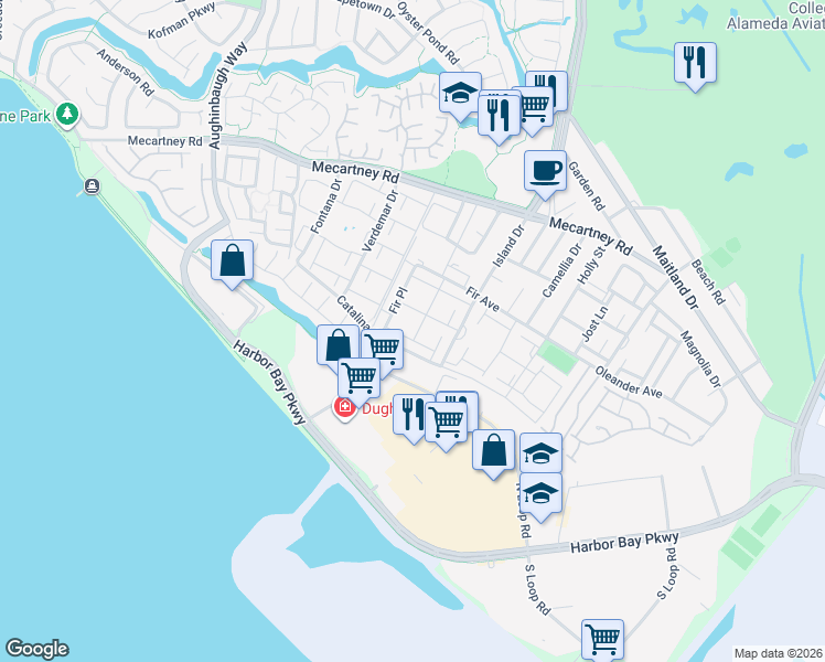 map of restaurants, bars, coffee shops, grocery stores, and more near 3170 Phoenix Lane in Alameda