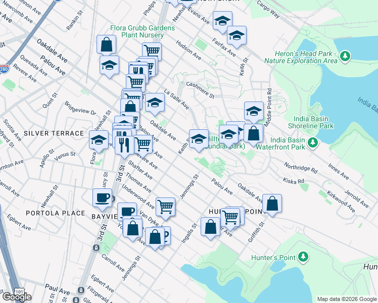 map of restaurants, bars, coffee shops, grocery stores, and more near in San Francisco