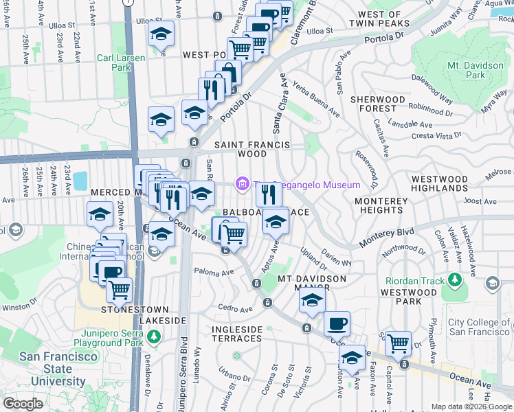map of restaurants, bars, coffee shops, grocery stores, and more near in San Francisco