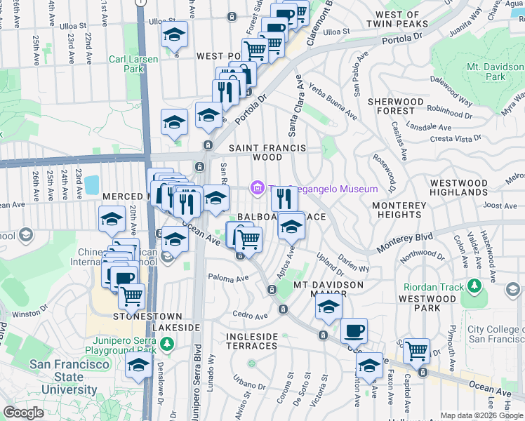 map of restaurants, bars, coffee shops, grocery stores, and more near in San Francisco