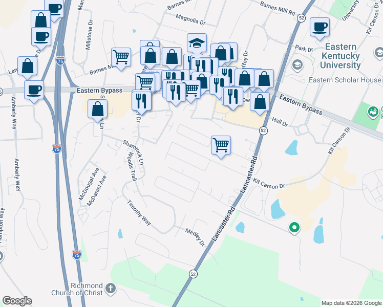 map of restaurants, bars, coffee shops, grocery stores, and more near 256 Brittany Circle in Richmond