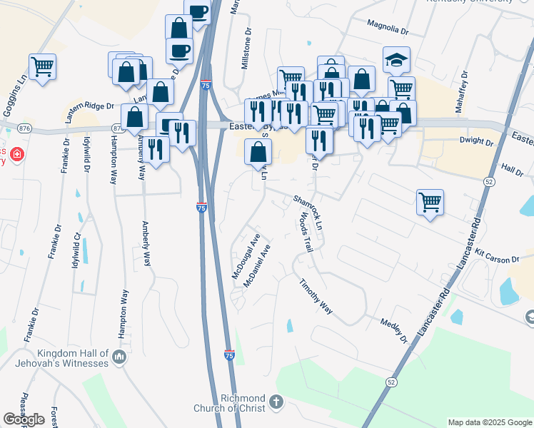map of restaurants, bars, coffee shops, grocery stores, and more near 125 O Roark Avenue in Richmond