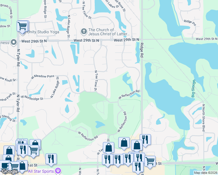 map of restaurants, bars, coffee shops, grocery stores, and more near 2706 North Spring Meadow Street in Wichita